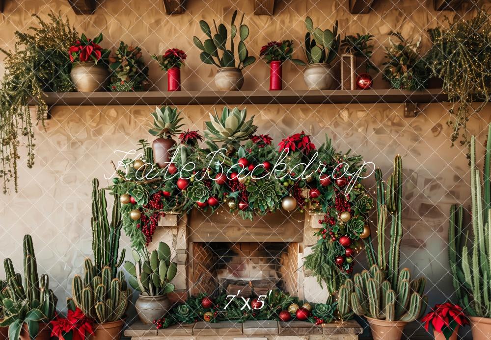 Kate Rustic Christmas Cactus Fireplace Backdrop Designed by Patty Robert -UK