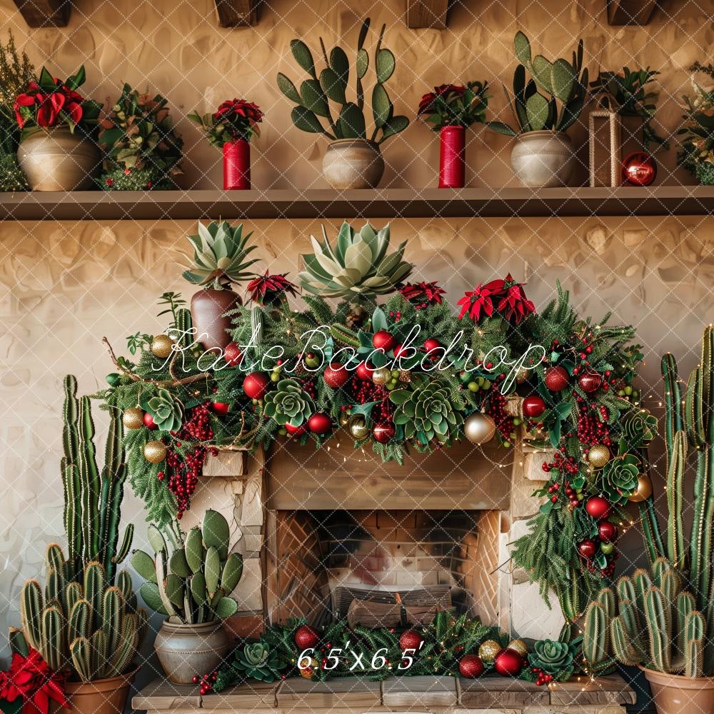 Kate Rustic Christmas Cactus Fireplace Backdrop Designed by Patty Robert -UK