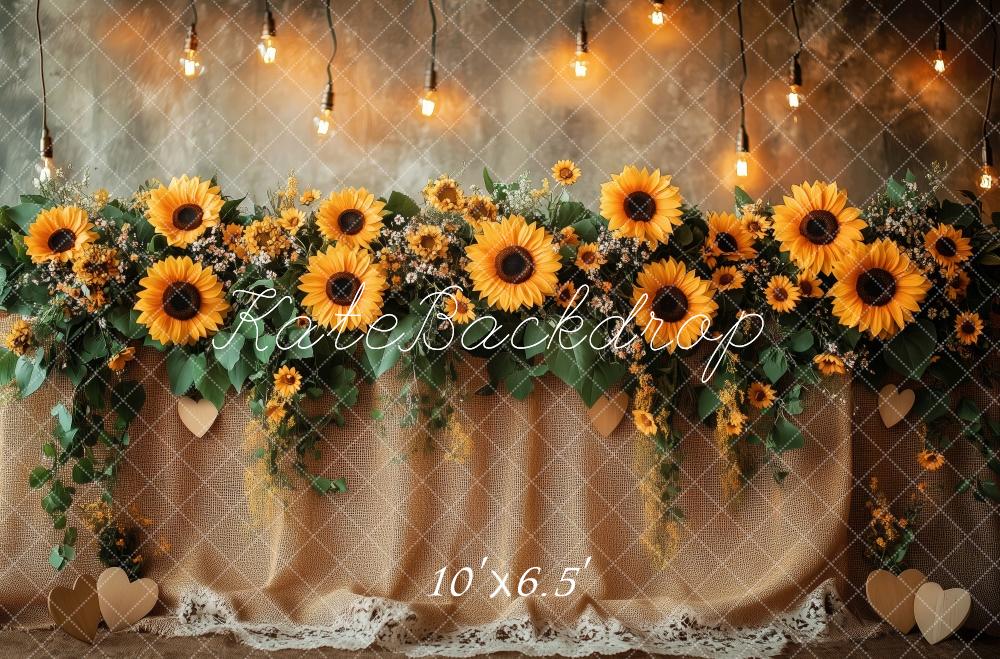 Kate Sunflower Garland Lights Rustic Backdrop Designed by Patty Robert -UK