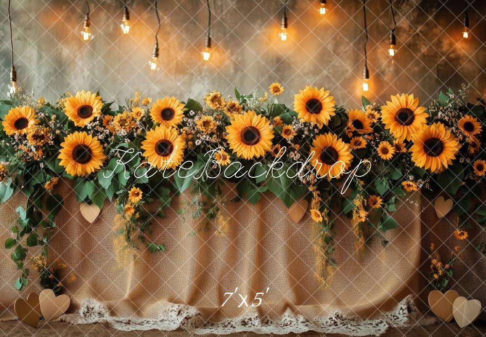 Kate Sunflower Garland Lights Rustic Backdrop Designed by Patty Robert -UK