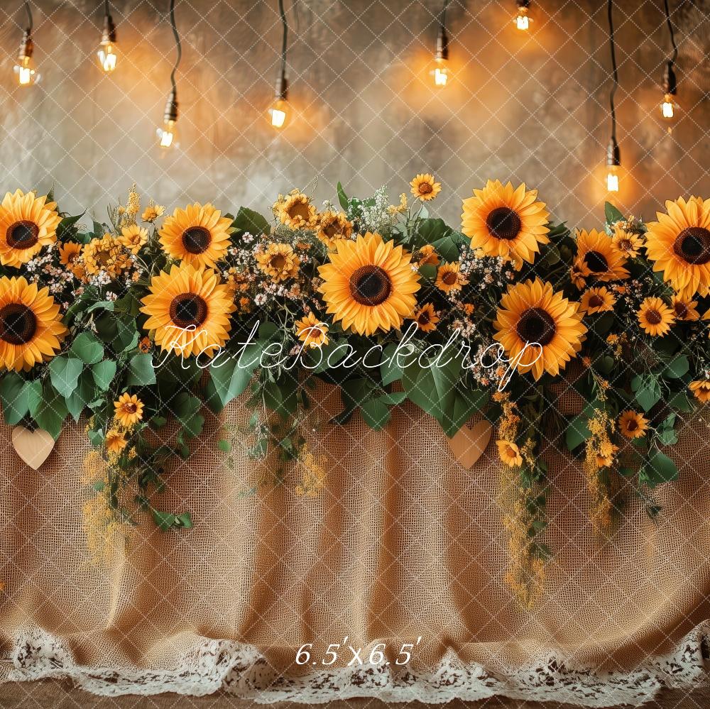 Kate Sunflower Garland Lights Rustic Backdrop Designed by Patty Robert -UK