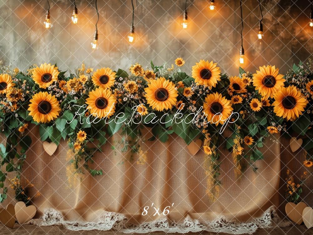 Kate Sunflower Garland Lights Rustic Backdrop Designed by Patty Robert -UK