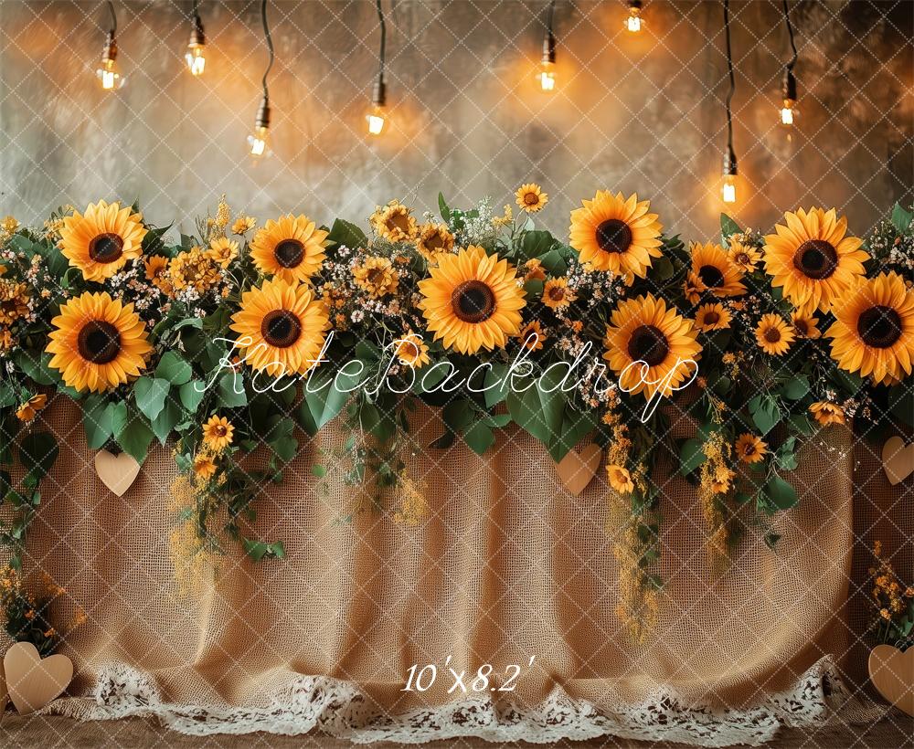 Kate Sunflower Garland Lights Rustic Backdrop Designed by Patty Robert -UK