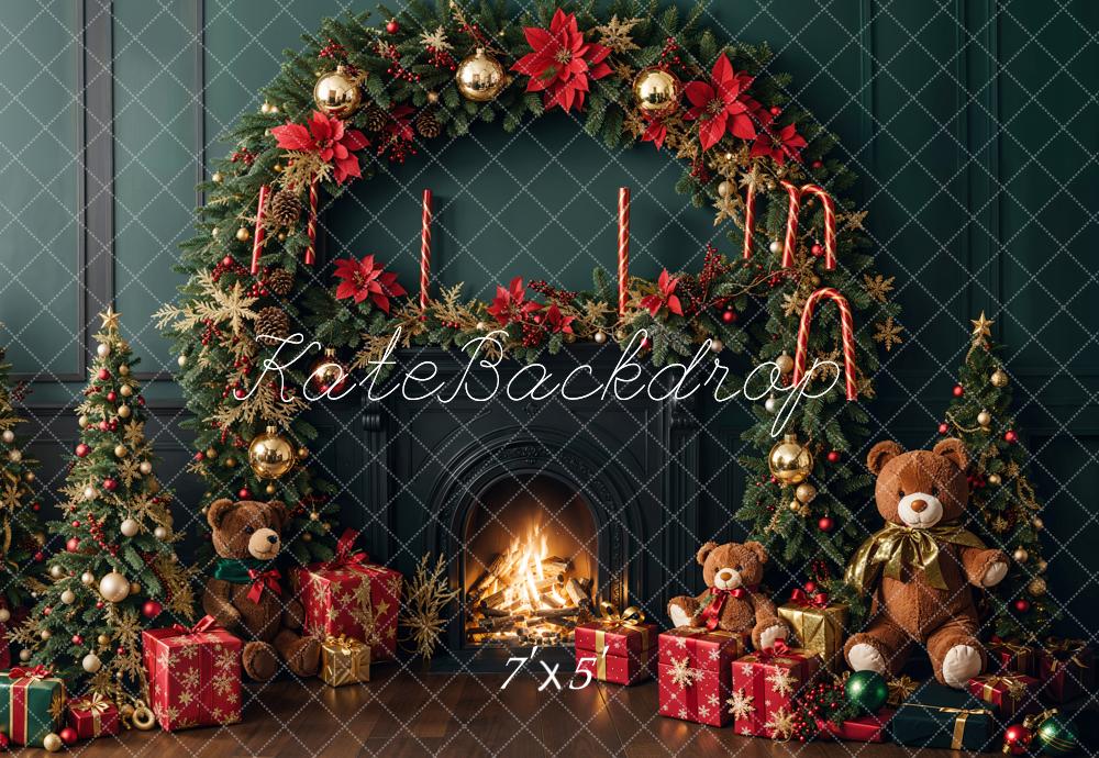 Kate Christmas Tree Fireplace Teddy Bear Backdrop Designed by Emetselch -UK