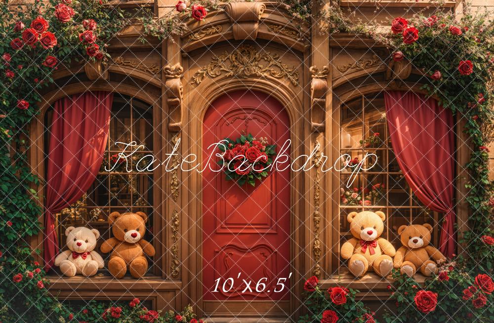 Kate Teddy Bear Retro Roses Door Backdrop Designed by Emetselch