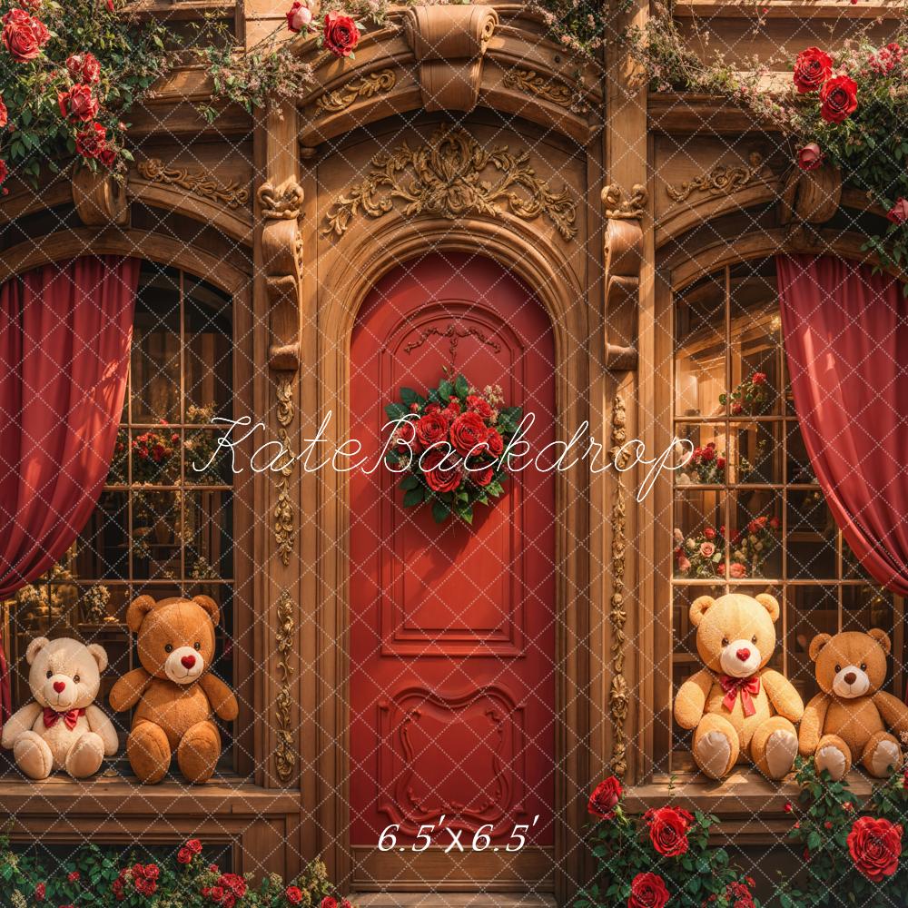 Kate Teddy Bear Retro Roses Door Backdrop Designed by Emetselch