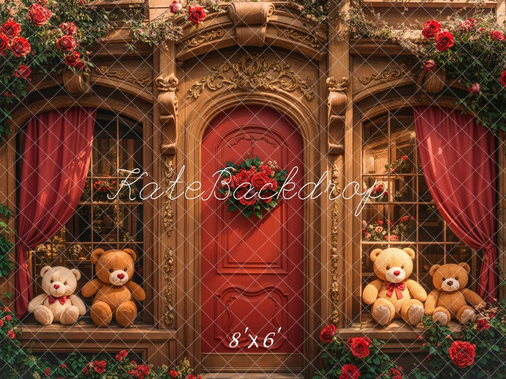 Kate Teddy Bear Retro Roses Door Backdrop Designed by Emetselch