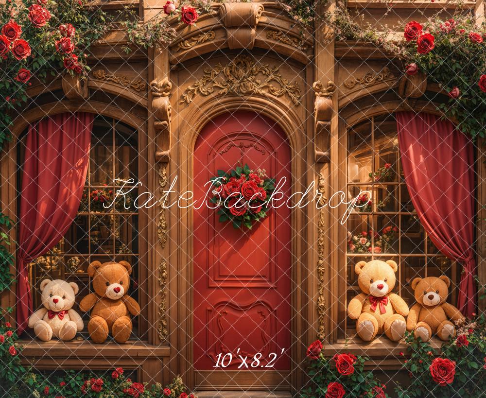 Kate Teddy Bear Retro Roses Door Backdrop Designed by Emetselch