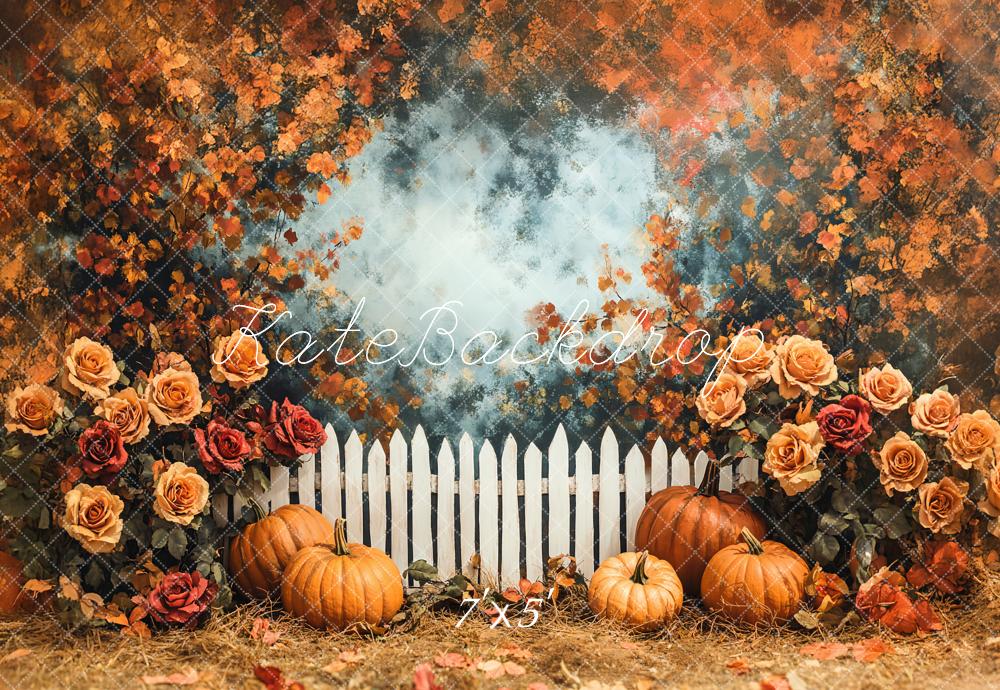 Kate Autumn Pumpkin Rose Garden Fence Backdrop Designed by Emetselch -UK