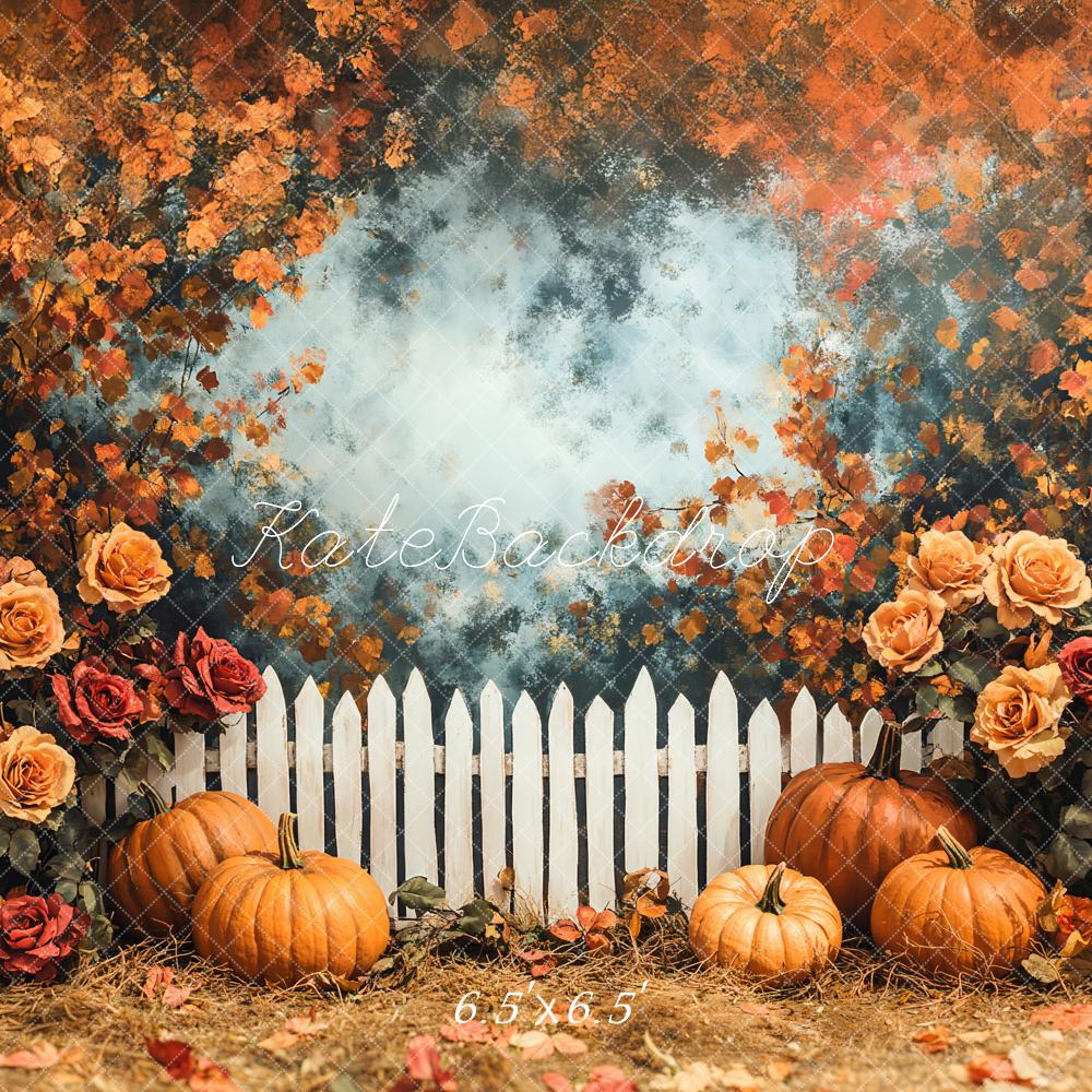 Kate Autumn Pumpkin Rose Garden Fence Backdrop Designed by Emetselch -UK