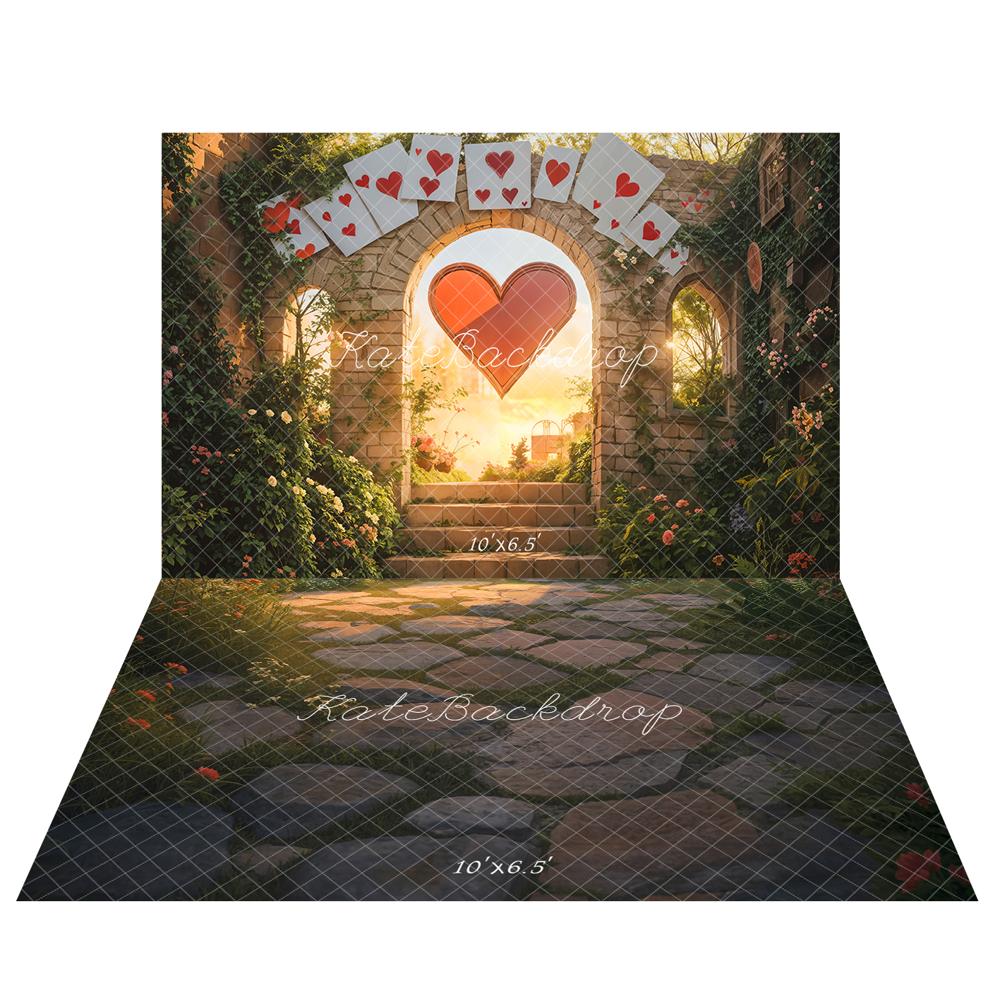 Kate Valentine's Day Heart Brick Arch Wall  Backdrop+Stone Pathway Garden Floor Backdrop -UK