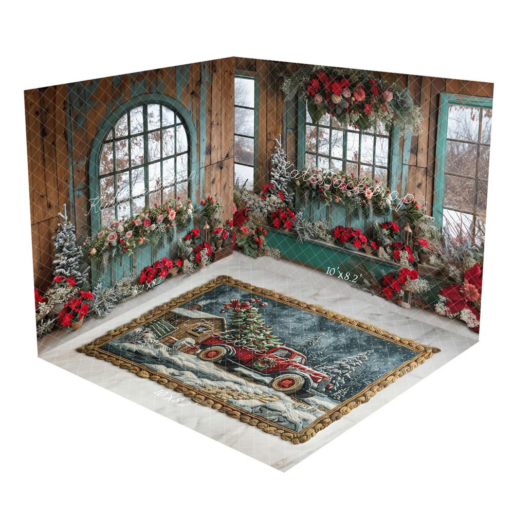 Kate Christmas Floral Blue Window Room Set