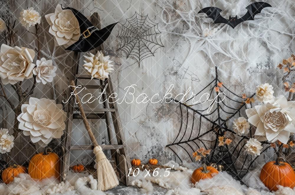 Kate Halloween Spooky Pumpkins Spiderweb Backdrop Designed by Mini MakeBelieve -UK