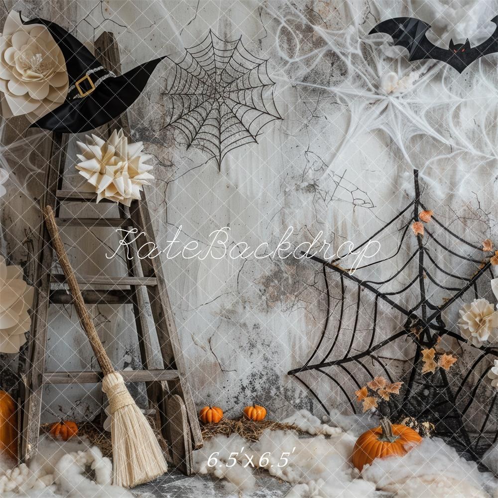 Kate Halloween Spooky Pumpkins Spiderweb Backdrop Designed by Mini MakeBelieve -UK