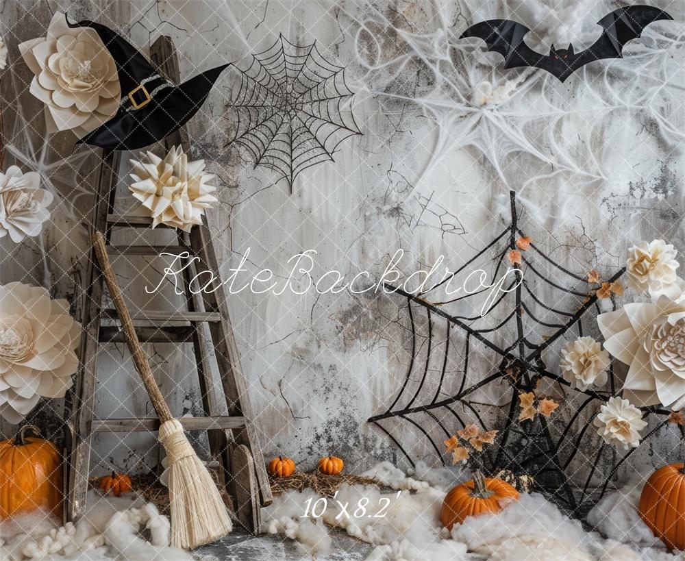 Kate Halloween Spooky Pumpkins Spiderweb Backdrop Designed by Mini MakeBelieve -UK