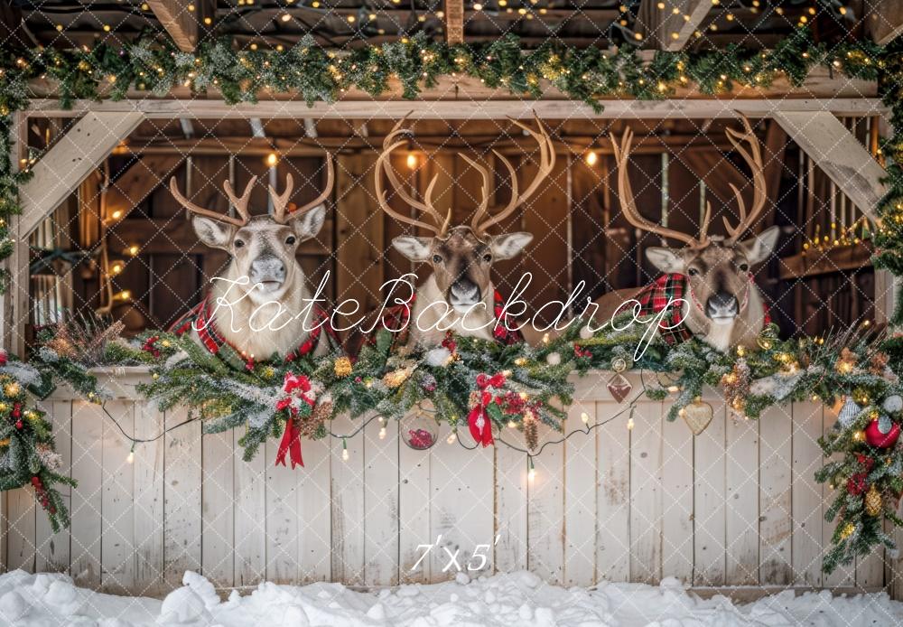 Kate Christmas White Reindeer Stall Backdrop Designed by Mini MakeBelieve