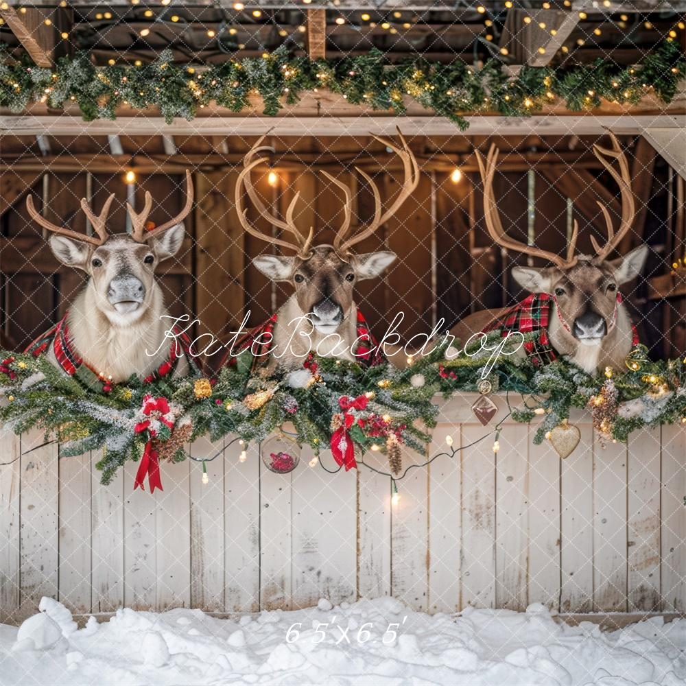 Kate Christmas White Reindeer Stall Backdrop Designed by Mini MakeBelieve