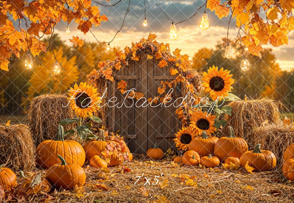 Kate Autumn Pumpkin Sunflower Barn Backdrop Designed by Emetselch