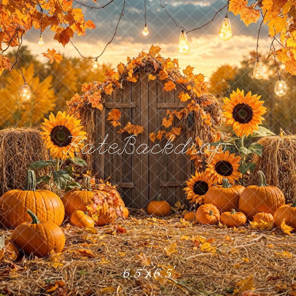 Kate Autumn Pumpkin Sunflower Barn Backdrop Designed by Emetselch