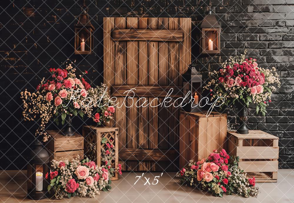 Kate Rustic Floral Wooden Door Backdrop Designed by Emetselch