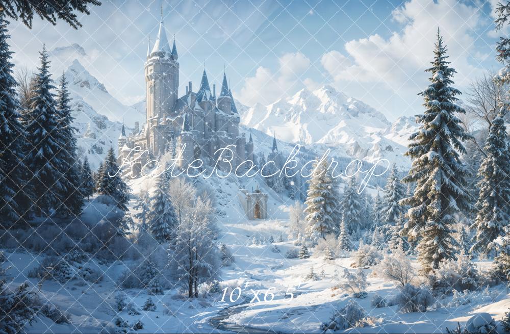 Kate Winter Forest Castle Snowy Mountain Backdrop Designed by Emetselch -UK