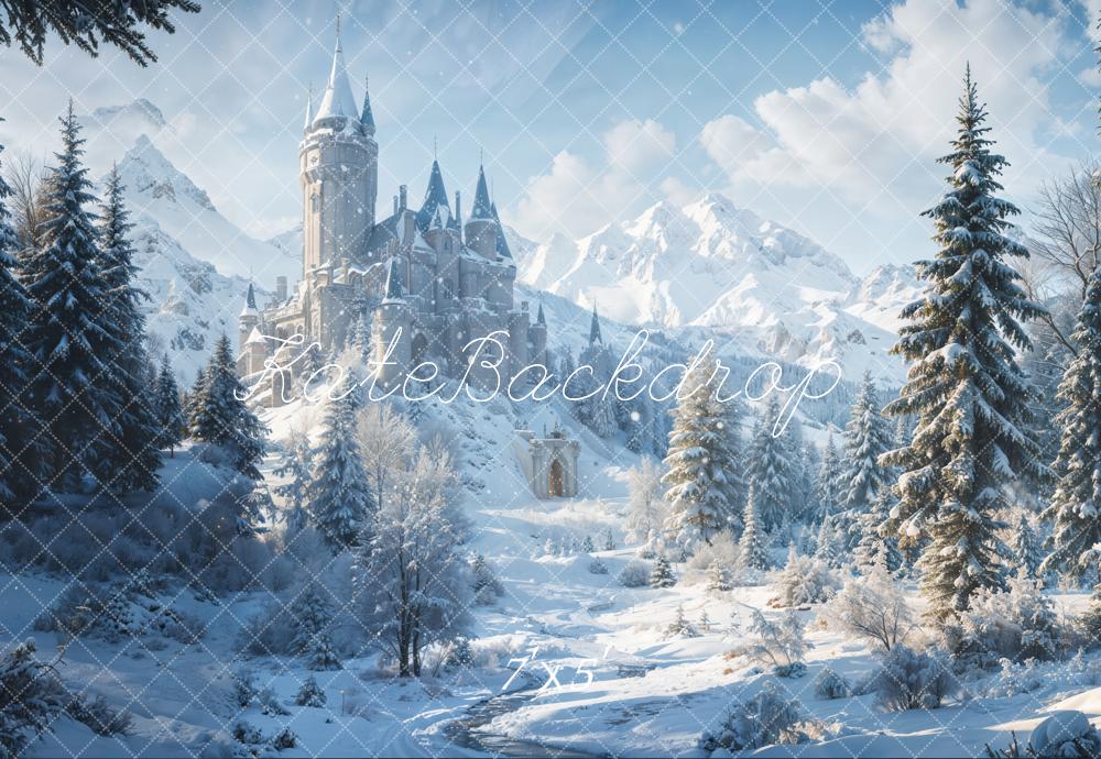 Kate Winter Forest Castle Snowy Mountain Backdrop Designed by Emetselch