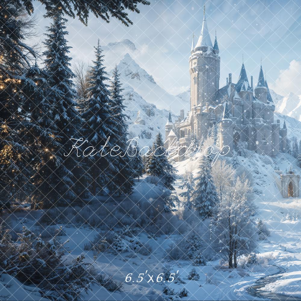 Kate Winter Forest Castle Snowy Mountain Backdrop Designed by Emetselch