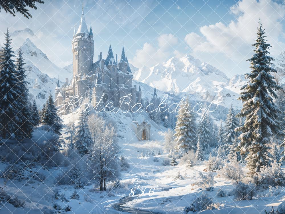 Kate Winter Forest Castle Snowy Mountain Backdrop Designed by Emetselch -UK