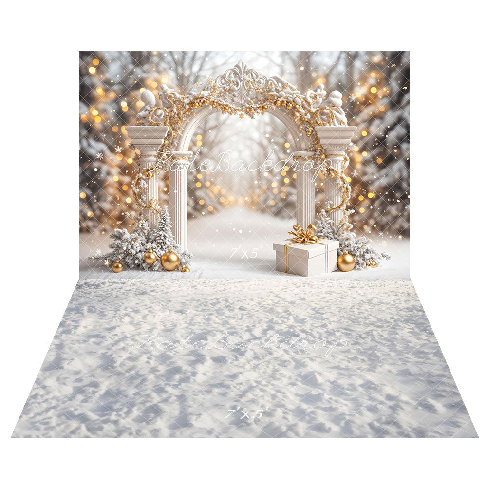 Kate Christmas Snowy Wonderland Retro Arch Backdrop+Snow Texture Floor Backdrop