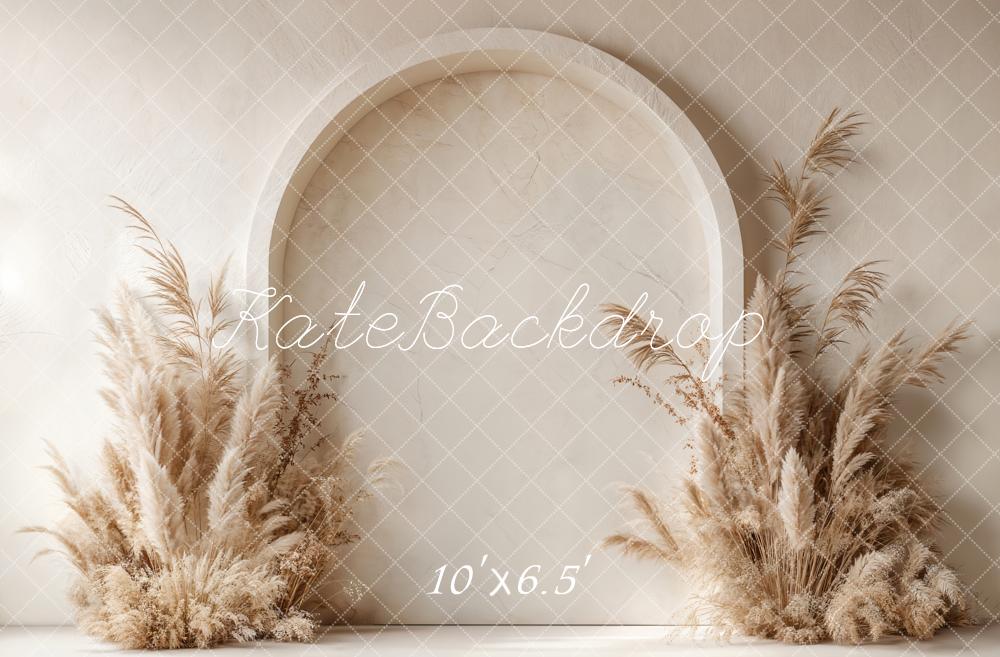 Kate Boho Arch Pampas Grass Fleece Backdrop Designed by Emetselch