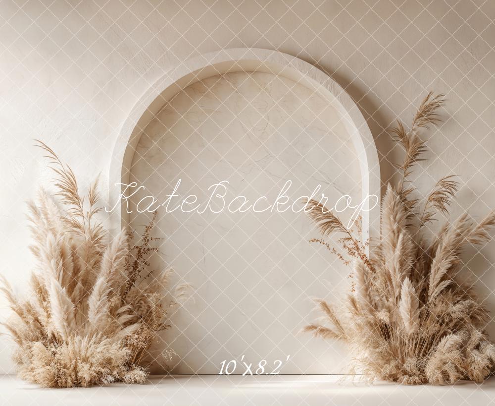 Kate Boho Arch Pampas Grass Fleece Backdrop Designed by Emetselch