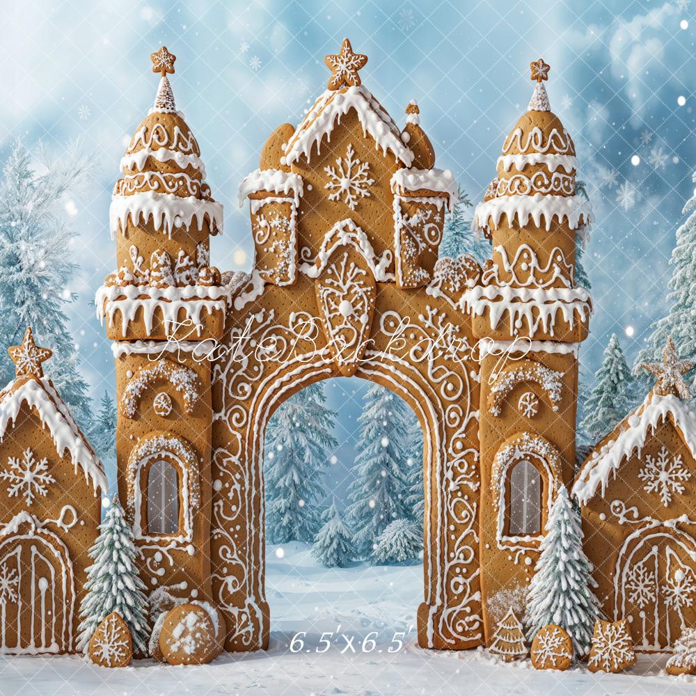 Kate Christmas Gingerbread Castle Snow Backdrop Designed by Emetselch