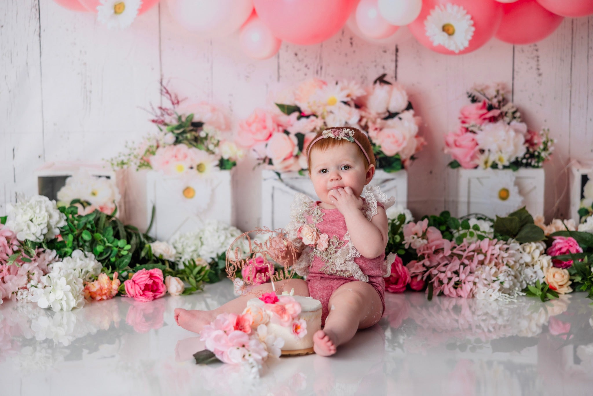 Kate Pink Birthday Balloons Backdrop Designed by Mandy Ringe Photography