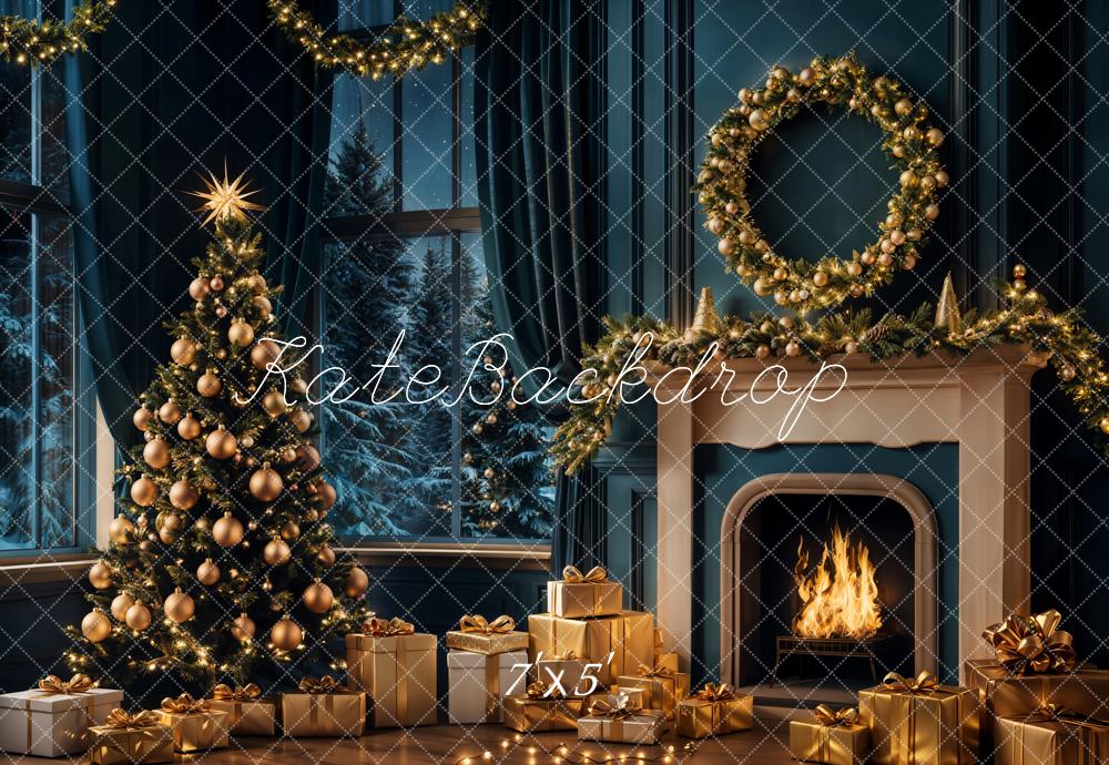 Lightning Deals Kate Christmas Tree Night Fireplace Retro Backdrop Designed by Emetselch -UK