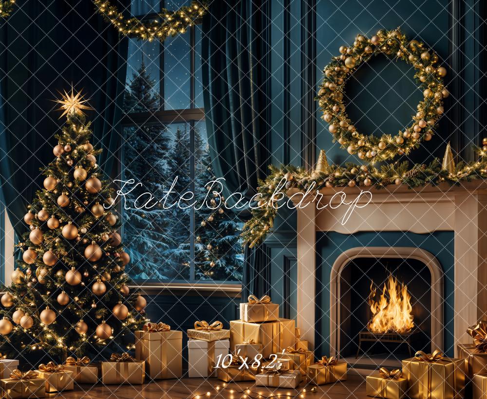 Lightning Deals Kate Christmas Tree Night Fireplace Retro Backdrop Designed by Emetselch -UK