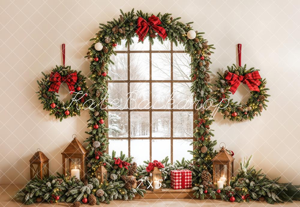 Kate Christmas Wreath Arched Window Backdrop Designed by Emetselch