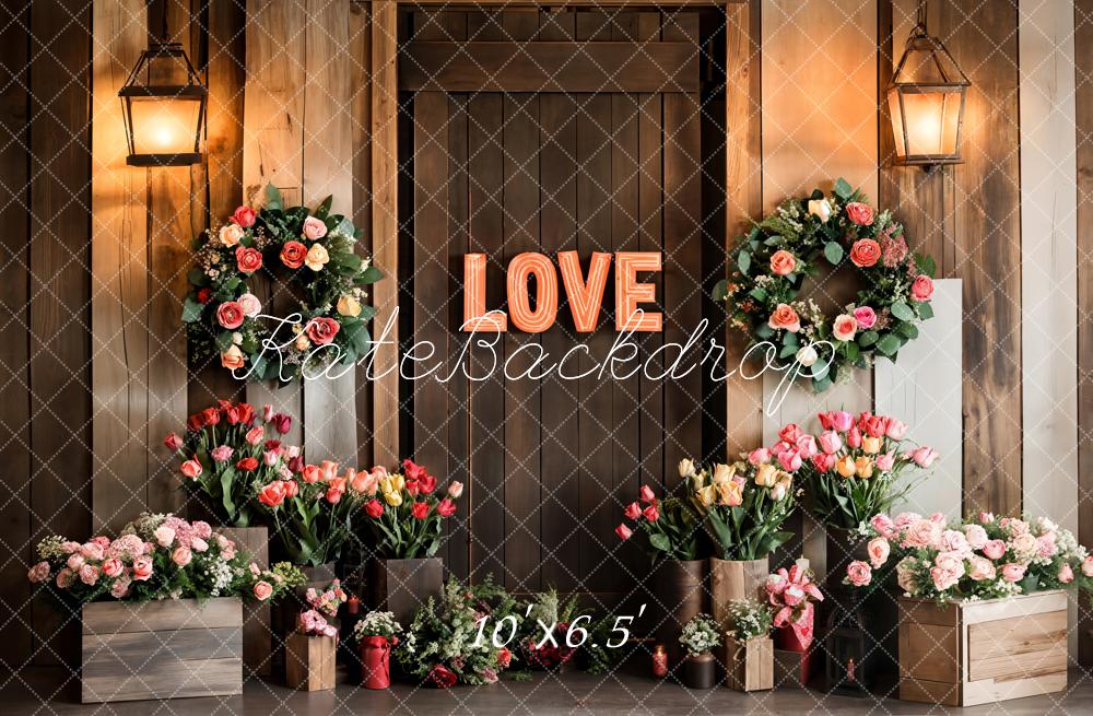 Lightning Deals Kate Valentine's Day Love Floral Wood Door Backdrop Designed by Emetselch -UK