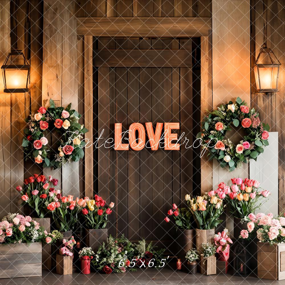 Lightning Deals Kate Valentine's Day Love Floral Wood Door Backdrop Designed by Emetselch -UK