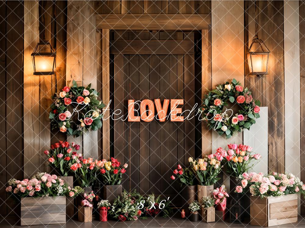 Lightning Deals Kate Valentine's Day Love Floral Wood Door Backdrop Designed by Emetselch -UK