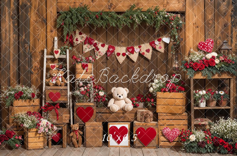 Kate Valentine's Day Rustic Teddy Bear Heart Backdrop Designed by Emetselch -UK