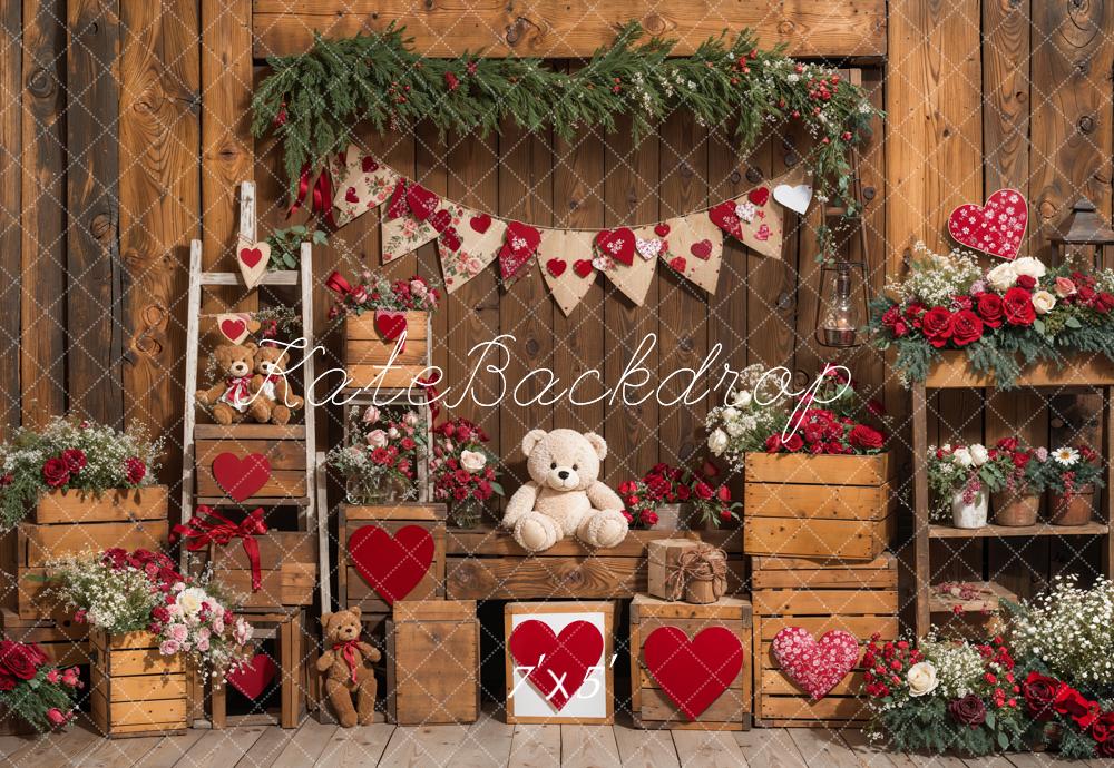 Kate Valentine's Day Rustic Teddy Bear Heart Backdrop Designed by Emetselch -UK