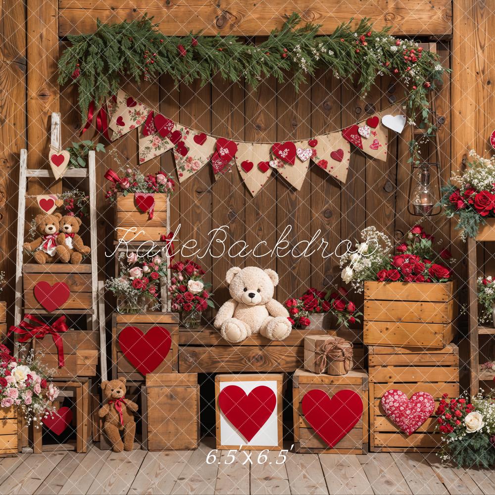 Kate Valentine's Day Rustic Teddy Bear Heart Backdrop Designed by Emetselch -UK