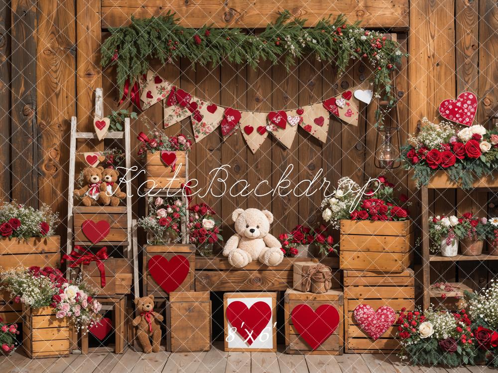 Kate Valentine's Day Rustic Teddy Bear Heart Backdrop Designed by Emetselch -UK