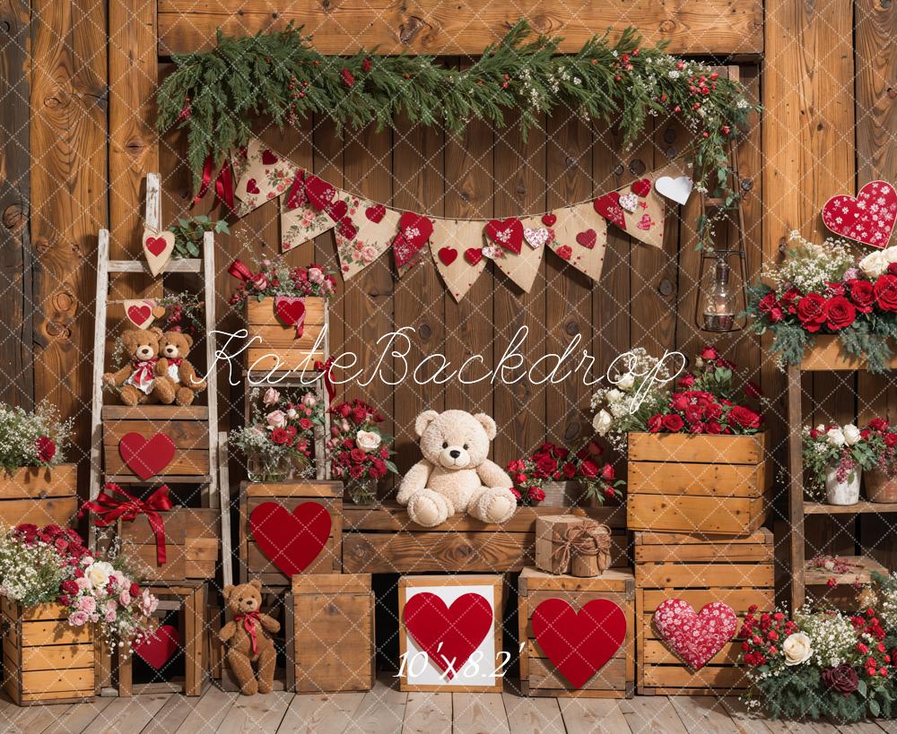 Kate Valentine's Day Rustic Teddy Bear Heart Backdrop Designed by Emetselch -UK