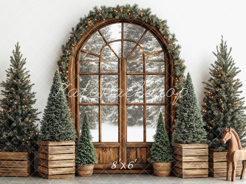 Lightning Deals Kate Christmas Tree Rustic Arched Window Backdrop Designed by Patty Robert -UK