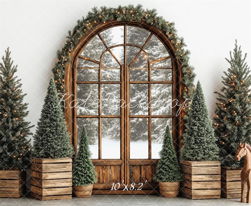 Lightning Deals Kate Christmas Tree Rustic Arched Window Backdrop Designed by Patty Robert -UK