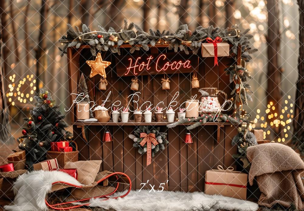 Lightning Deals Kate Christmas Hot Cocoa Stand Forest Backdrop Designed by Patty Robert