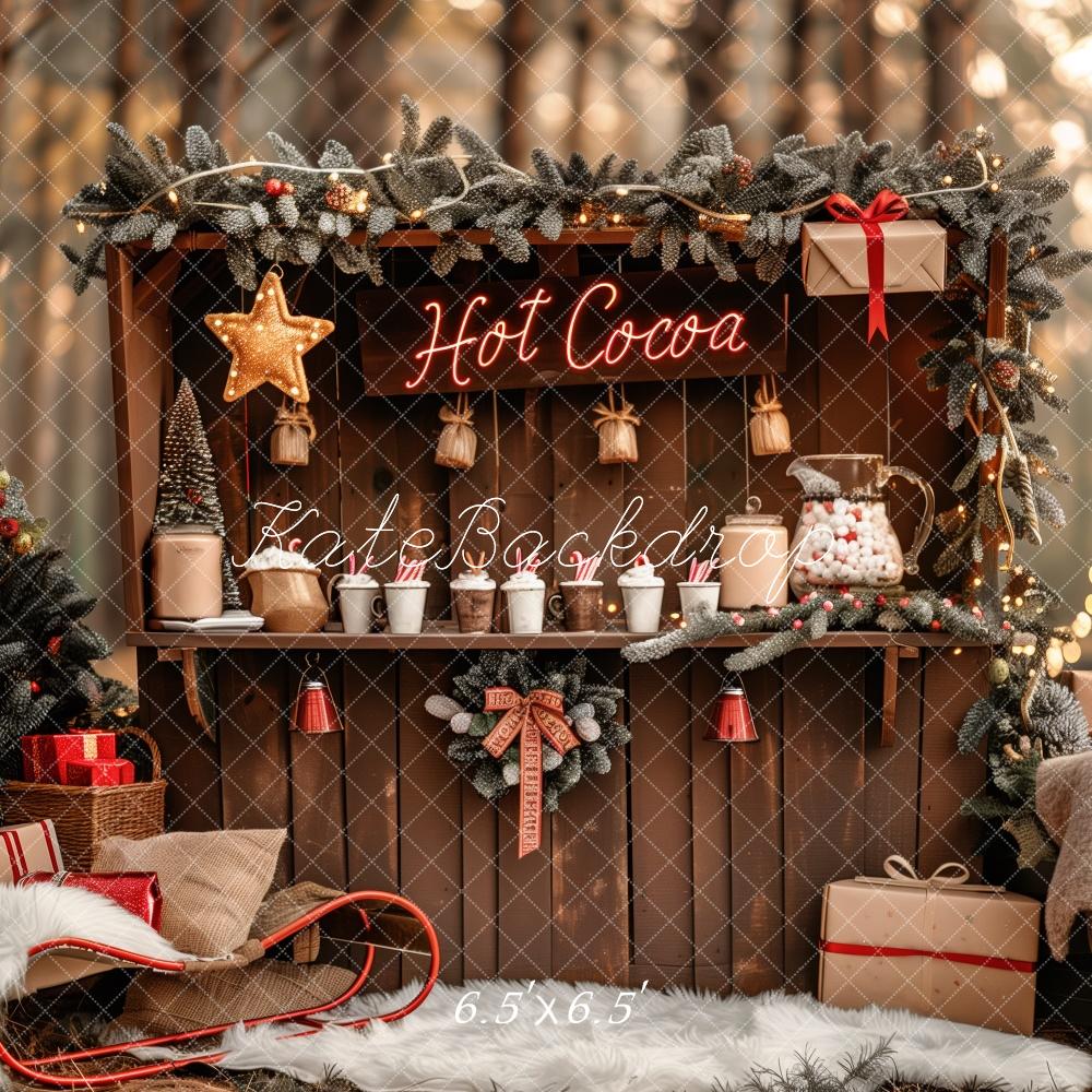 Lightning Deals Kate Christmas Hot Cocoa Stand Forest Backdrop Designed by Patty Robert