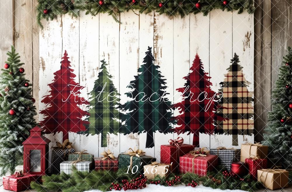 Kate Christmas Plaid Trees Gifts Backdrop Designed by Patty Robert -UK