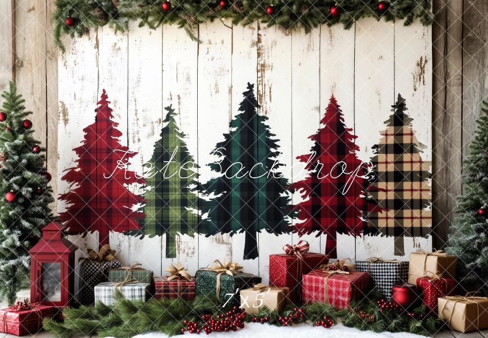 Kate Christmas Plaid Trees Gifts Backdrop Designed by Patty Robert -UK